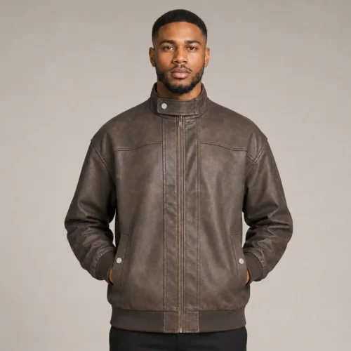 The Apex Brown Leather Bomber