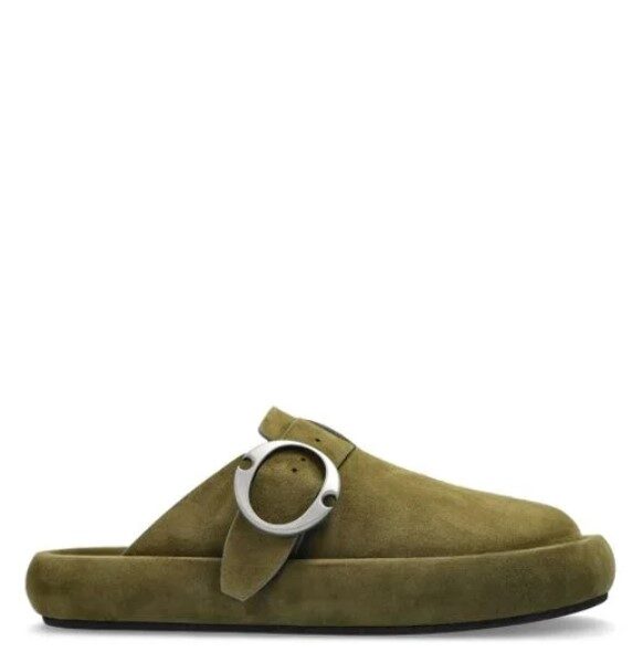 Green Suede Buckle Clogs