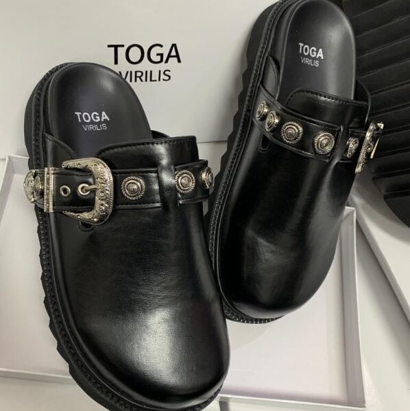 Modern Black Buckle Mules