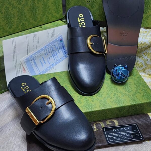 Gold Buckle Leather Half Shoes