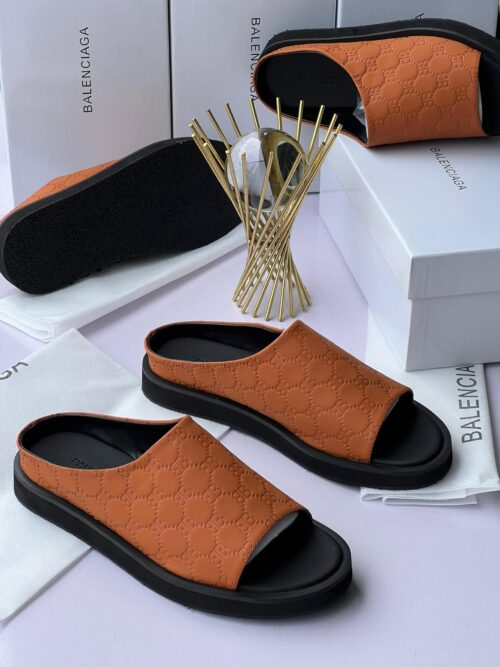 Brown Embossed Strap Sandals