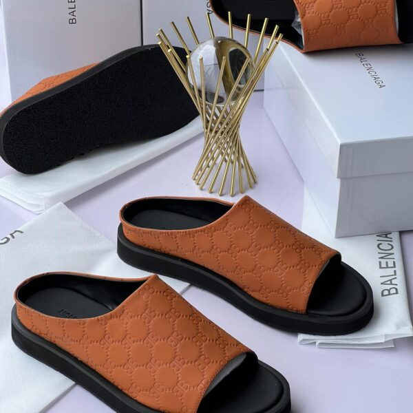 Brown Embossed Strap Sandals