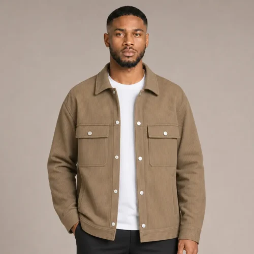 Sandstone Ribbed Utility Shirt Jacket