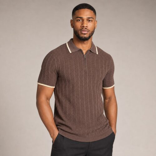 Espresso Luxe Cable Knit Zip Polo