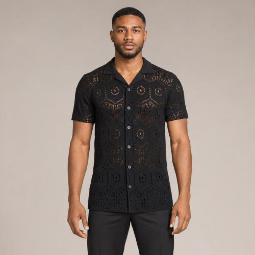 Midnight Luxe Crochet Knit Shirt