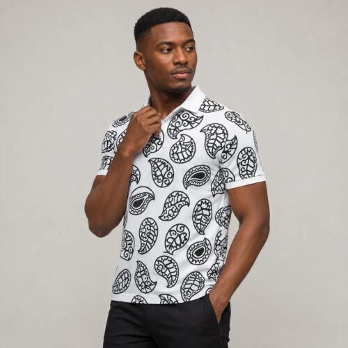 Monochrome Paisley Print Polo