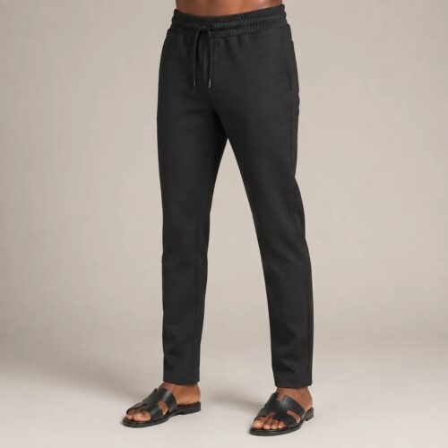 Men’s Classic Slim-Fit Drawstring Trousers – Black