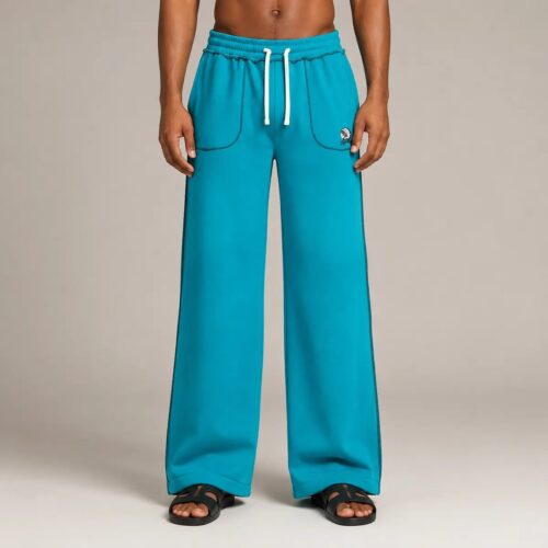 Men’s Relaxed Wide-Leg Drawstring Pants – Turquoise Blue
