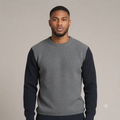 Men’s Two-Tone Textured Knit Sweater – Grey & Black