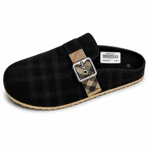 Noir Check Buckle Clog
