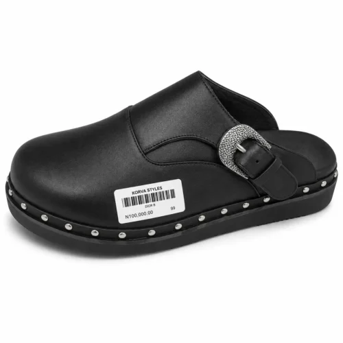 Noir Studded Buckle Clog