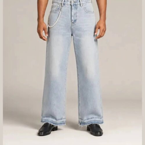 Men’s Light Wash Wide-Leg Straight Jeans