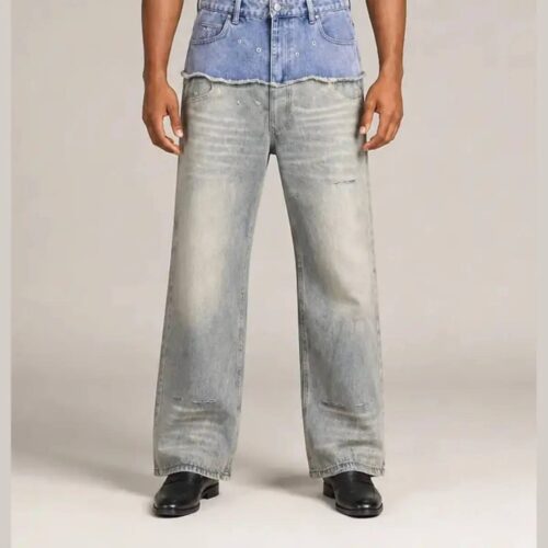 Men’s Two-Tone Denim Wide-Leg Jeans
